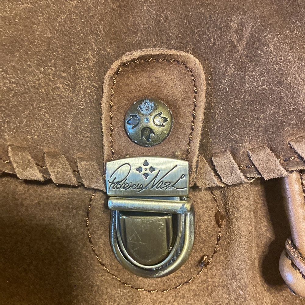 Patricia Nash Casape Backpack in Burnished Suede Cognac, braided trim, durable - Picture 10 of 15